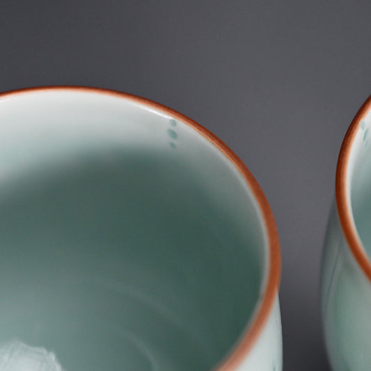 Celedon Stemmed Cup Set, A ー土井 雅文 “鉄彩磁点線文高脚杯”