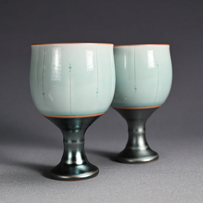 Celedon Stemmed Cup Set, A ー土井 雅文 “鉄彩磁点線文高脚杯”