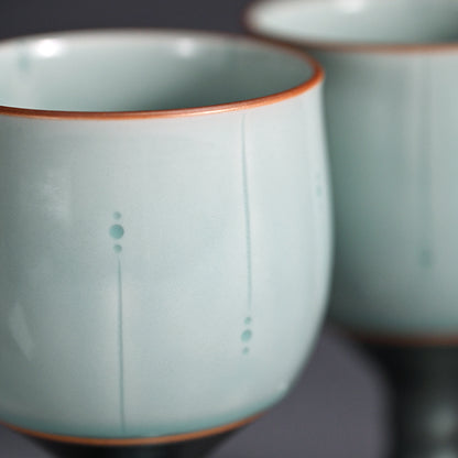 Celedon Stemmed Cup Set, A ー土井 雅文 “鉄彩磁点線文高脚杯”