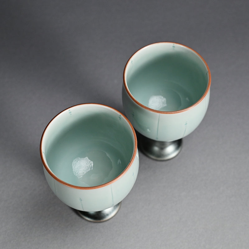 Celedon Stemmed Cup Set, A ー土井 雅文 “鉄彩磁点線文高脚杯”