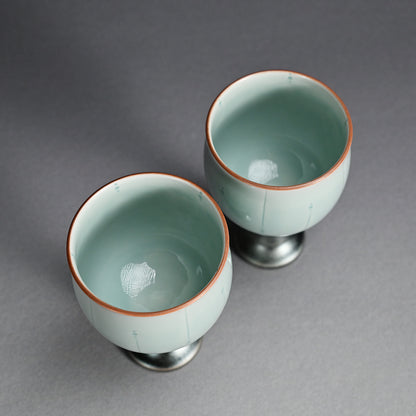 Celedon Stemmed Cup Set, A ー土井 雅文 “鉄彩磁点線文高脚杯”