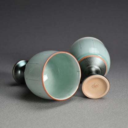 Celedon Stemmed Cup Set, A ー土井 雅文 “鉄彩磁点線文高脚杯”
