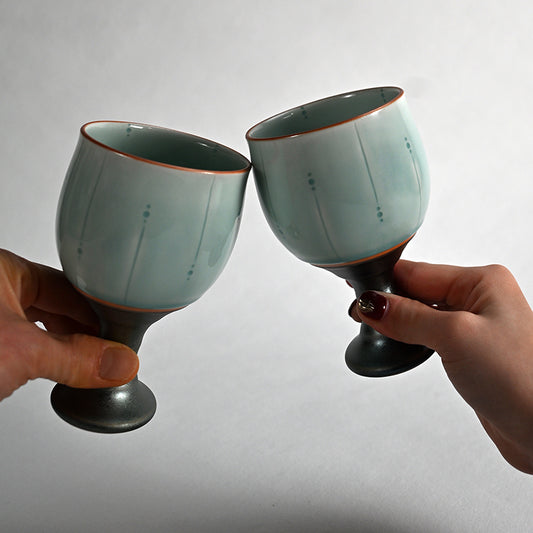 Celedon Stemmed Cup Set, B ー土井 雅文 “鉄彩磁点線文高脚杯”