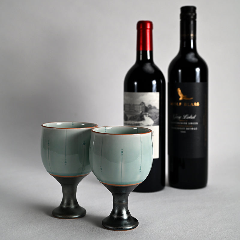 Celedon Stemmed Cup Set, B ー土井 雅文 “鉄彩磁点線文高脚杯”