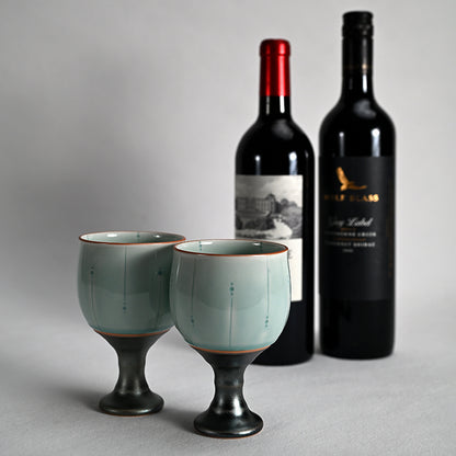 Celedon Stemmed Cup Set, B ー土井 雅文 “鉄彩磁点線文高脚杯”