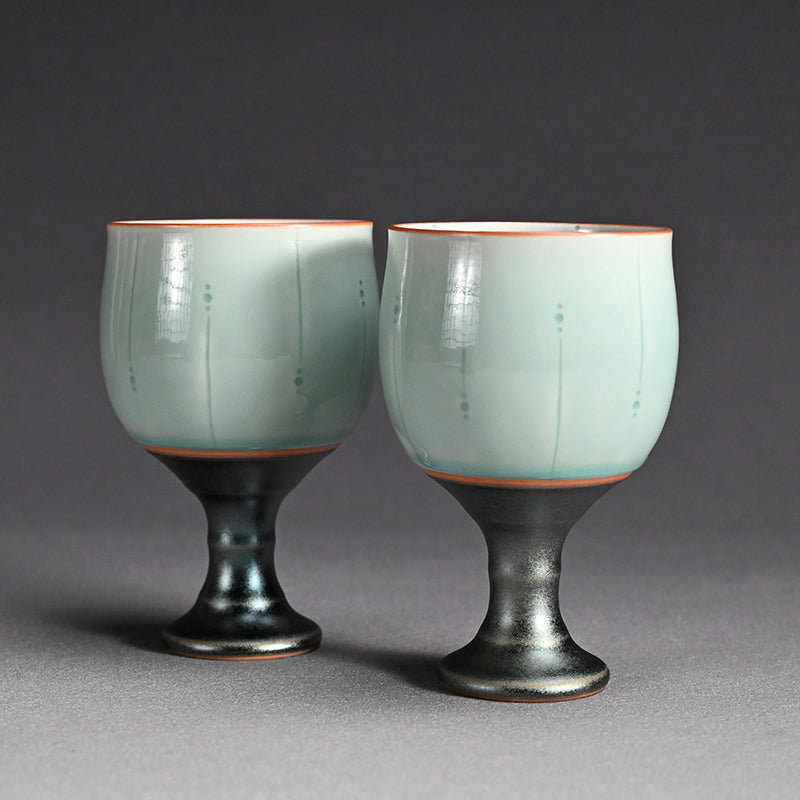 Celedon Stemmed Cup Set, B ー土井 雅文 “鉄彩磁点線文高脚杯”