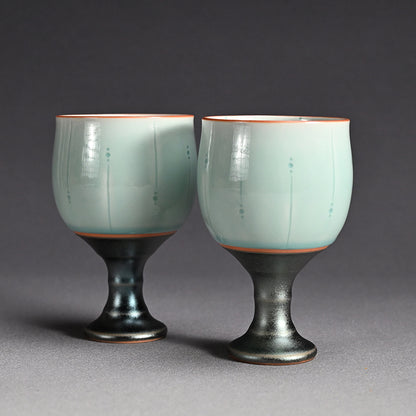 Celedon Stemmed Cup Set, B ー土井 雅文 “鉄彩磁点線文高脚杯”