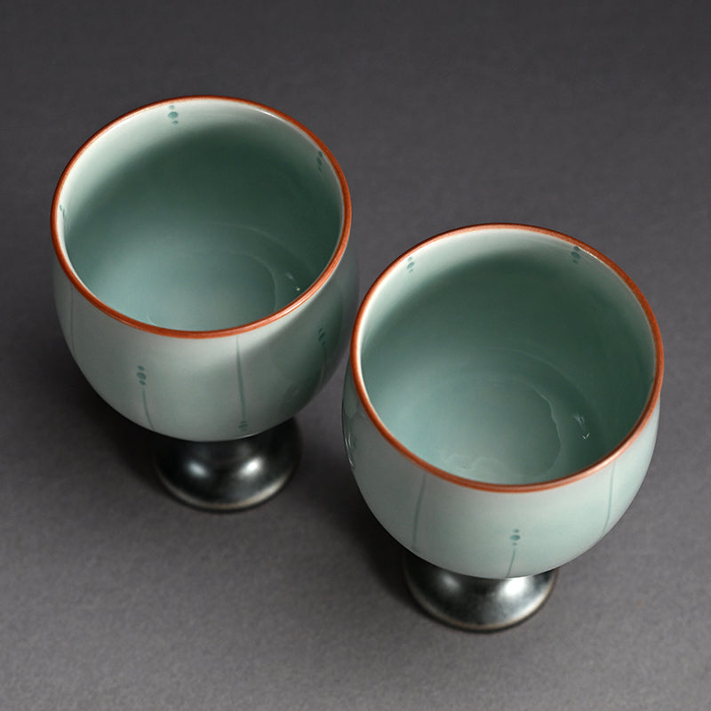 Celedon Stemmed Cup Set, B ー土井 雅文 “鉄彩磁点線文高脚杯”