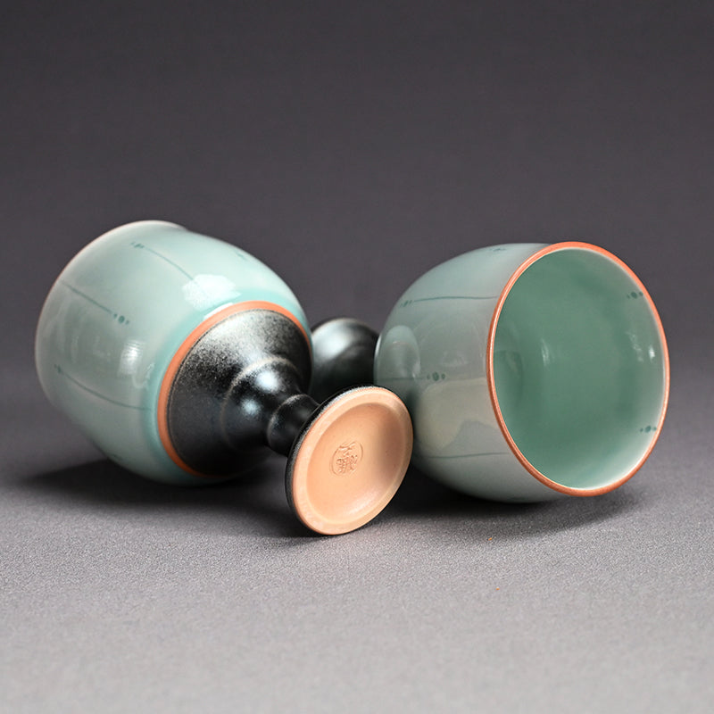 Celedon Stemmed Cup Set, B ー土井 雅文 “鉄彩磁点線文高脚杯”