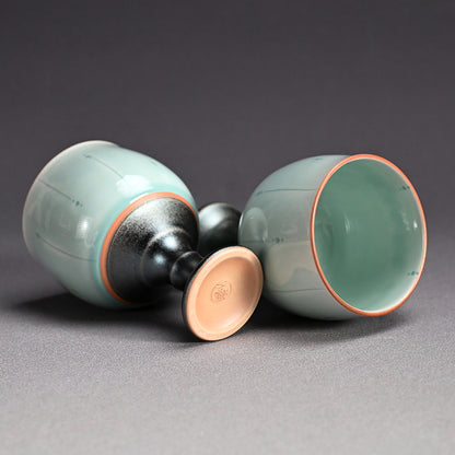 Celedon Stemmed Cup Set, B ー土井 雅文 “鉄彩磁点線文高脚杯”