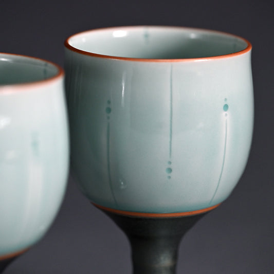 Celedon Stemmed Cup Set, C ー土井 雅文 “鉄彩磁点線文高脚杯”