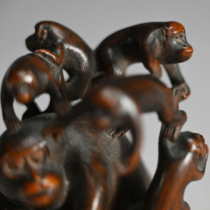 Carved Wooden Monkey Troop Stand for Crystal Ball