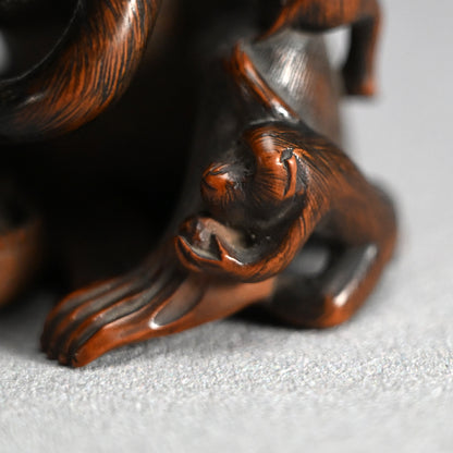 Carved Wooden Monkey Troop Stand for Crystal Ball