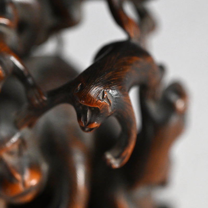Carved Wooden Monkey Troop Stand for Crystal Ball