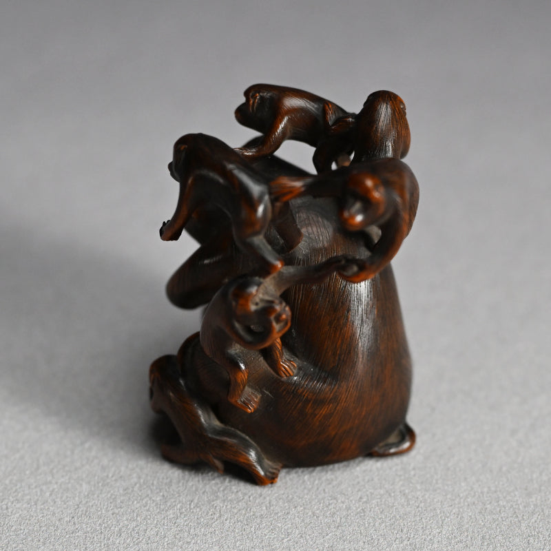 Carved Wooden Monkey Troop Stand for Crystal Ball