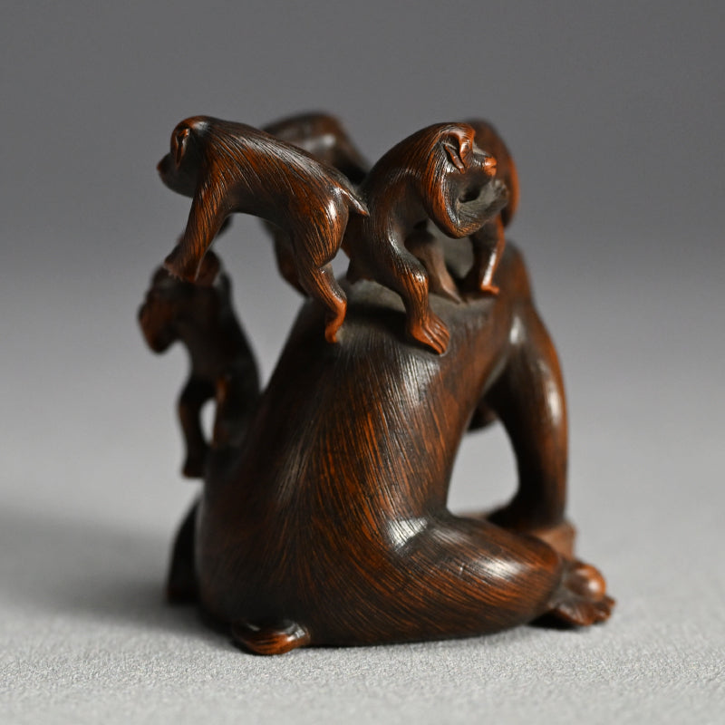 Carved Wooden Monkey Troop Stand for Crystal Ball