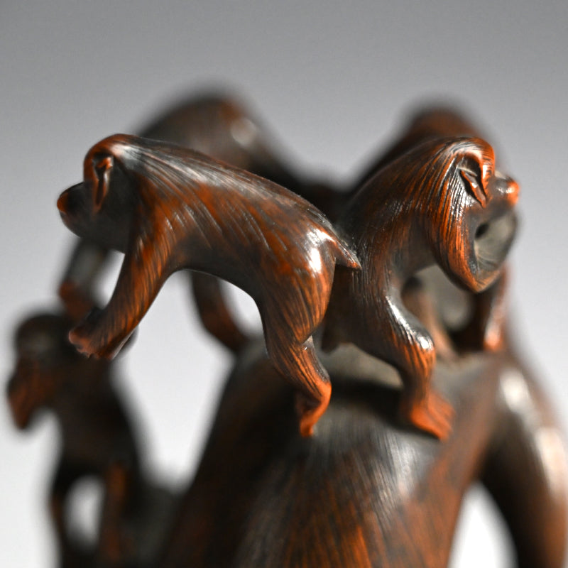 Carved Wooden Monkey Troop Stand for Crystal Ball