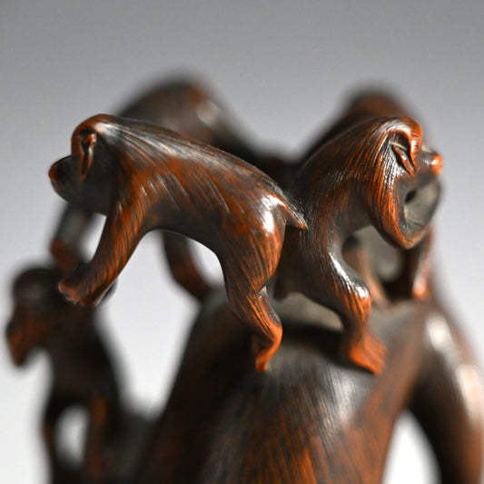Carved Wooden Monkey Troop Stand for Crystal Ball