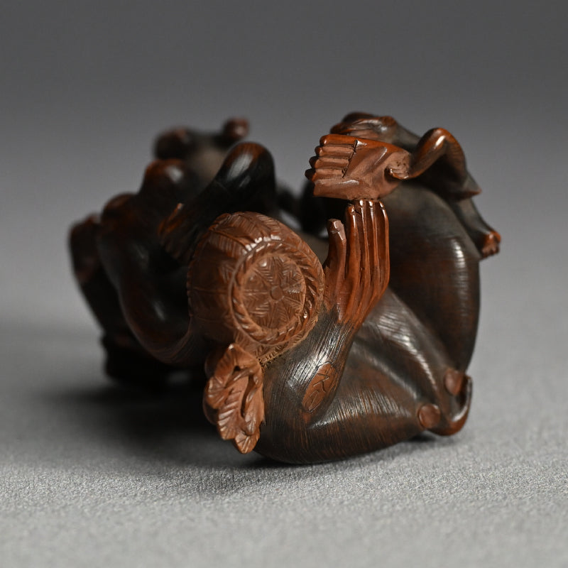 Carved Wooden Monkey Troop Stand for Crystal Ball