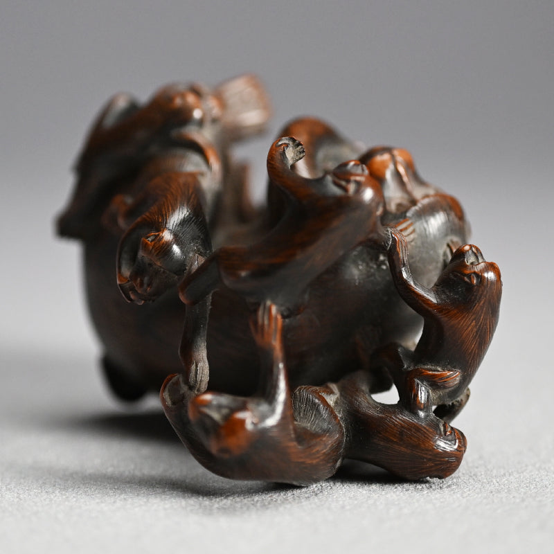 Carved Wooden Monkey Troop Stand for Crystal Ball