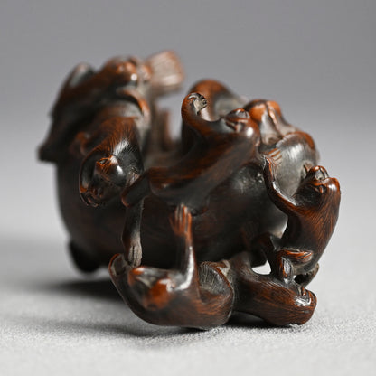 Carved Wooden Monkey Troop Stand for Crystal Ball