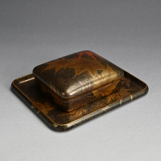 Luscious Antique Japanese Gold Lacquered Box & Tray