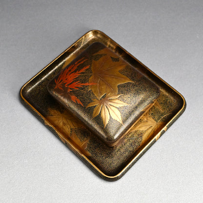 Luscious Antique Japanese Gold Lacquered Box & Tray