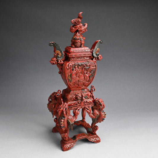 Museum Quality Meiji Carved & Lacquered Koro Incense Burner