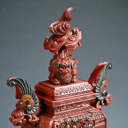 Museum Quality Meiji Carved & Lacquered Koro Incense Burner