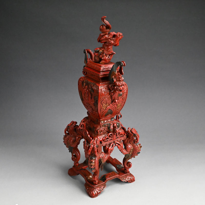 Museum Quality Meiji Carved & Lacquered Koro Incense Burner