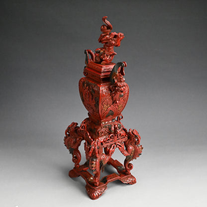 Museum Quality Meiji Carved & Lacquered Koro Incense Burner