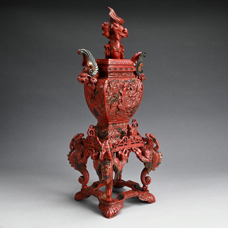 Museum Quality Meiji Carved & Lacquered Koro Incense Burner