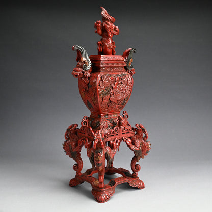 Museum Quality Meiji Carved & Lacquered Koro Incense Burner