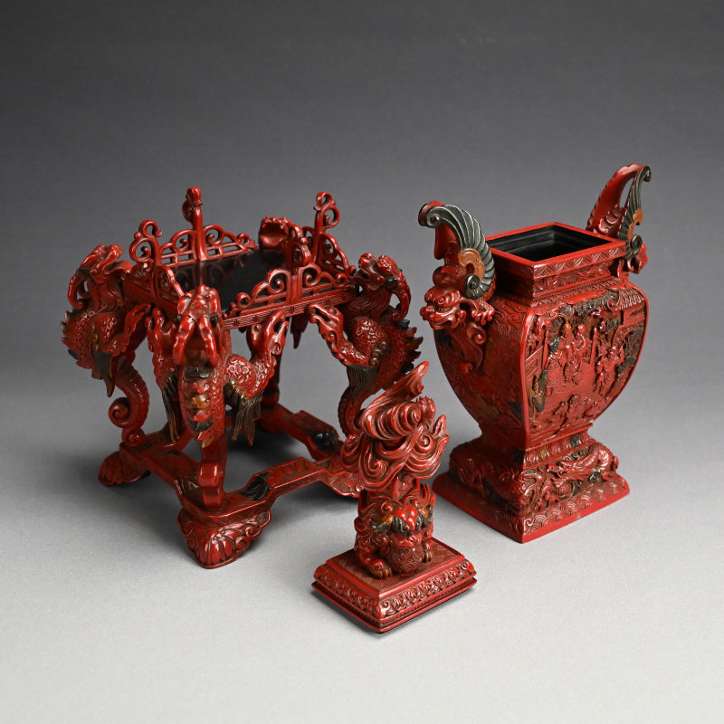 Museum Quality Meiji Carved & Lacquered Koro Incense Burner