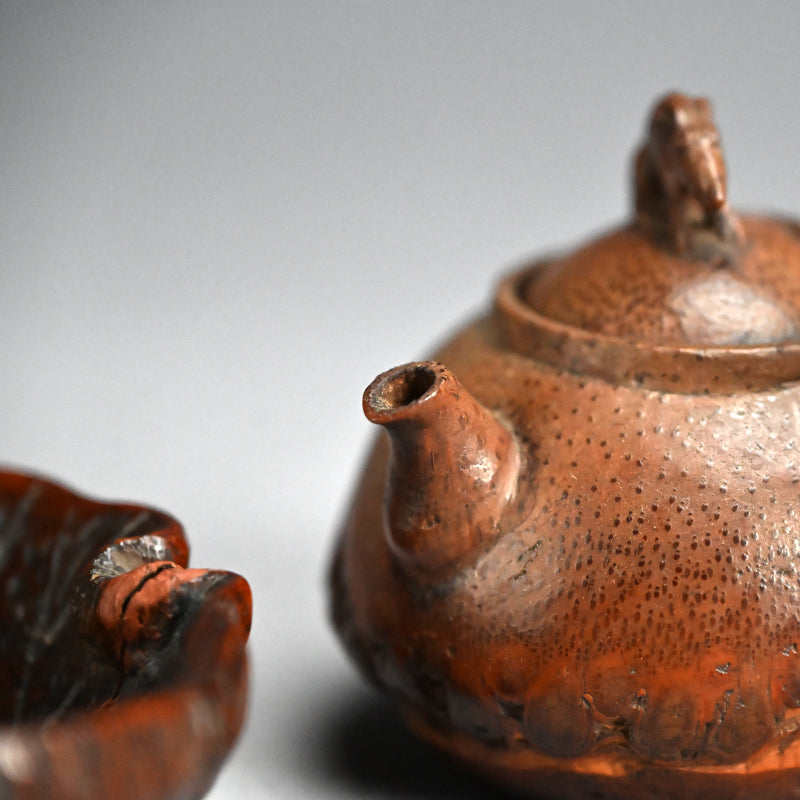 Antique Japanese Bamboo Sencha Teapot and Dish
