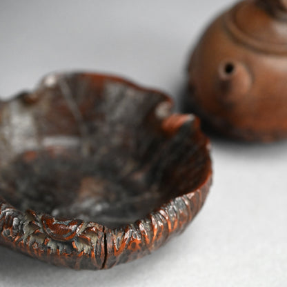 Antique Japanese Bamboo Sencha Teapot and Dish