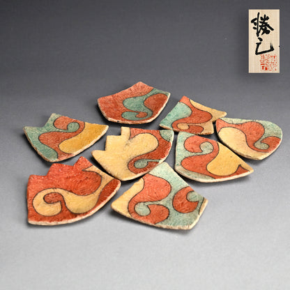 8 pc. Small Colorful Plate Set ー加古 勝己 “灰赫陶彩色変形皿”