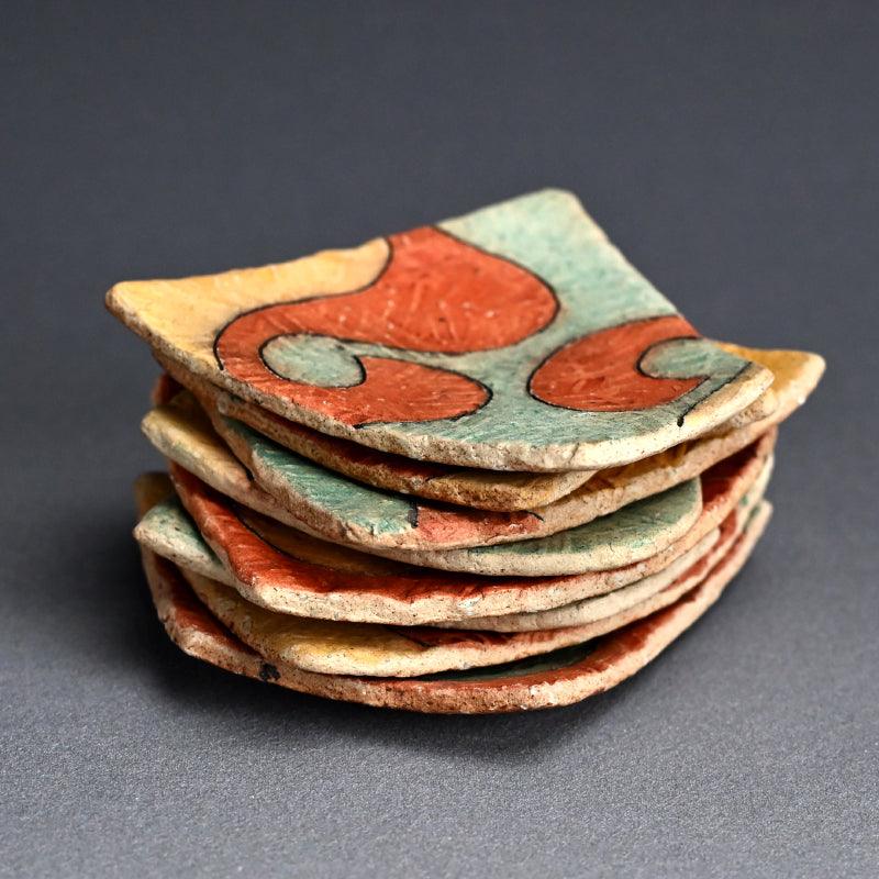 8 pc. Small Colorful Plate Set ー加古 勝己 “灰赫陶彩色変形皿”