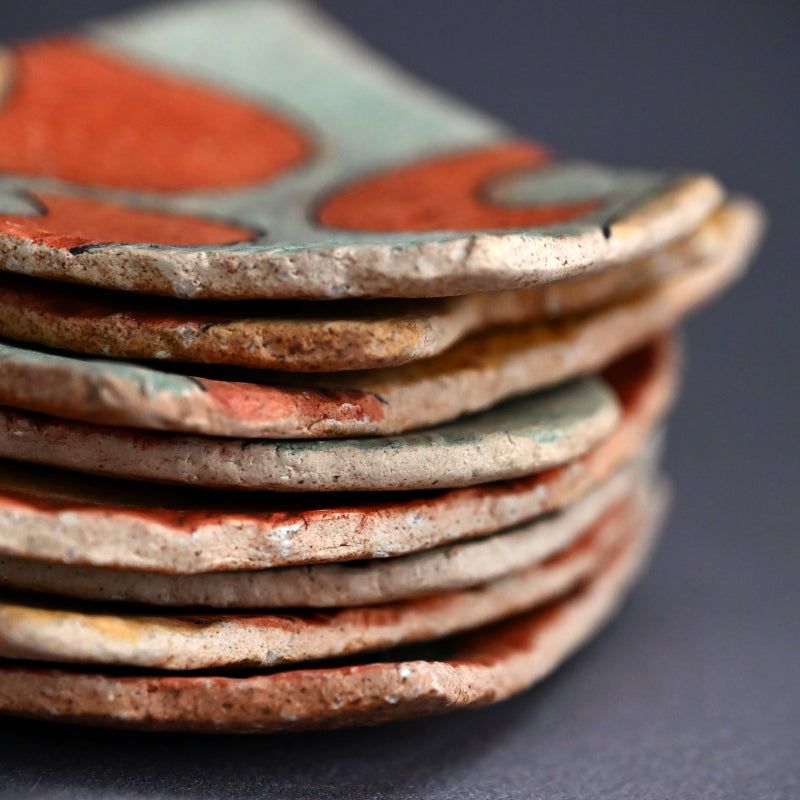 8 pc. Small Colorful Plate Set ー加古 勝己 “灰赫陶彩色変形皿”