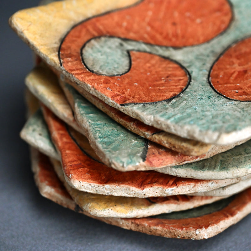 8 pc. Small Colorful Plate Set ー加古 勝己 “灰赫陶彩色変形皿”