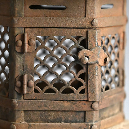 Unusual Pair of Iron Semi Toro Japanese Iron Lanterns