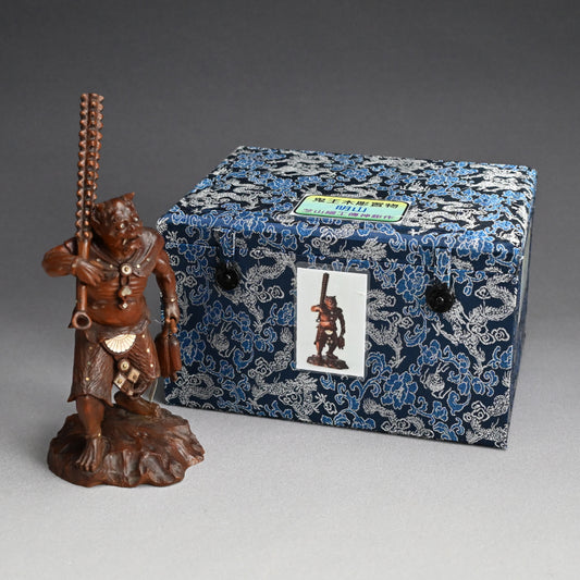 Carved Meiji p. Wood Oni With Kanabo Club, by Meizan