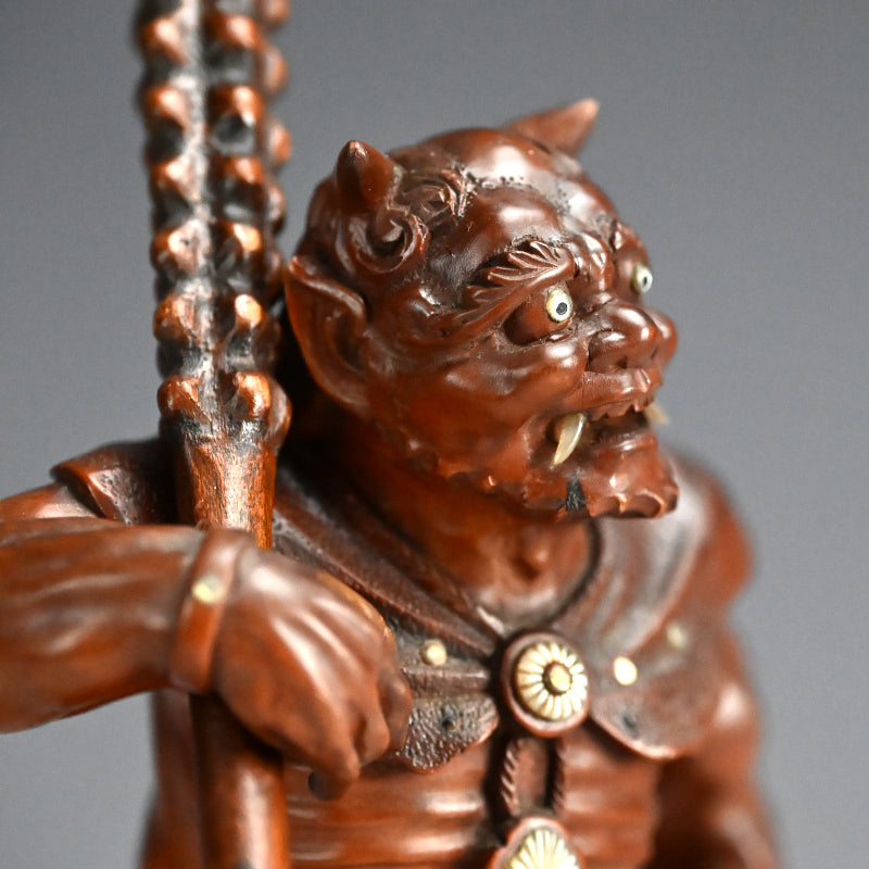 Carved Meiji p. Wood Oni With Kanabo Club, by Meizan