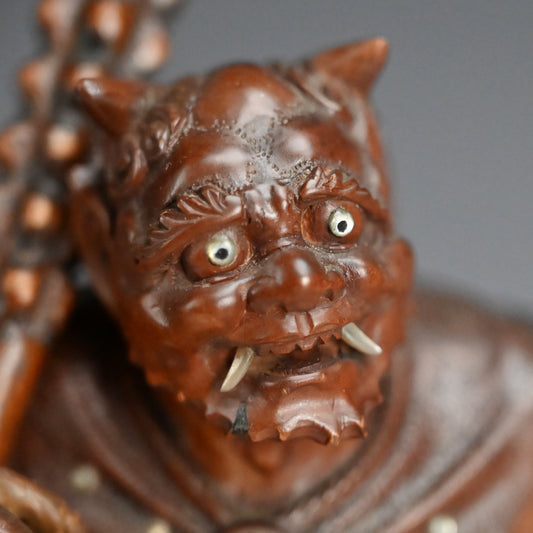 Carved Meiji p. Wood Oni With Kanabo Club, by Meizan