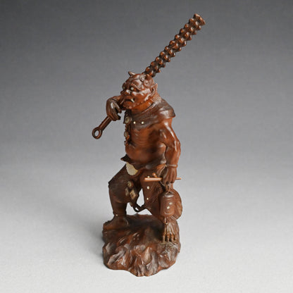 Carved Meiji p. Wood Oni With Kanabo Club, by Meizan