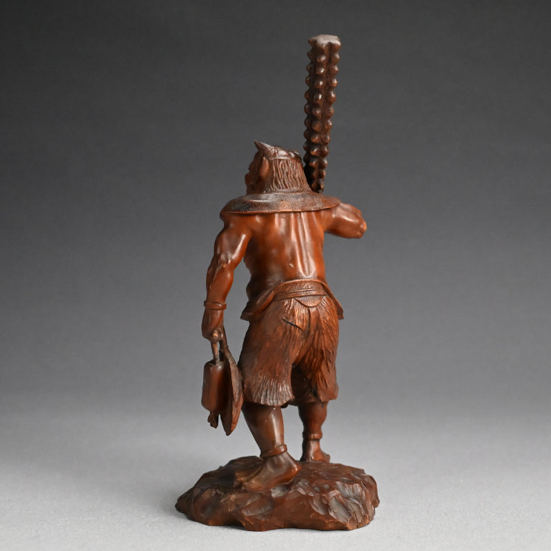 Carved Meiji p. Wood Oni With Kanabo Club, by Meizan