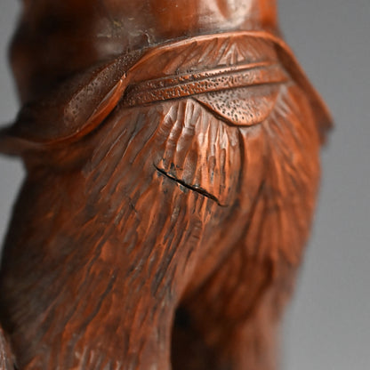 Carved Meiji p. Wood Oni With Kanabo Club, by Meizan