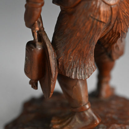 Carved Meiji p. Wood Oni With Kanabo Club, by Meizan