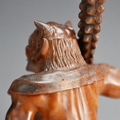 Carved Meiji p. Wood Oni With Kanabo Club, by Meizan