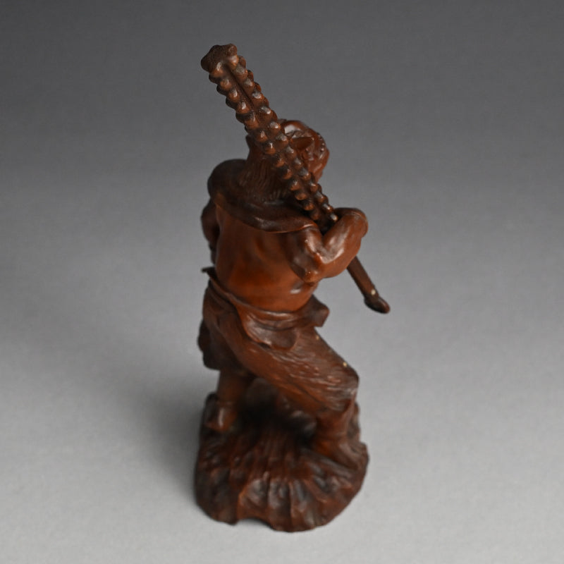 Carved Meiji p. Wood Oni With Kanabo Club, by Meizan